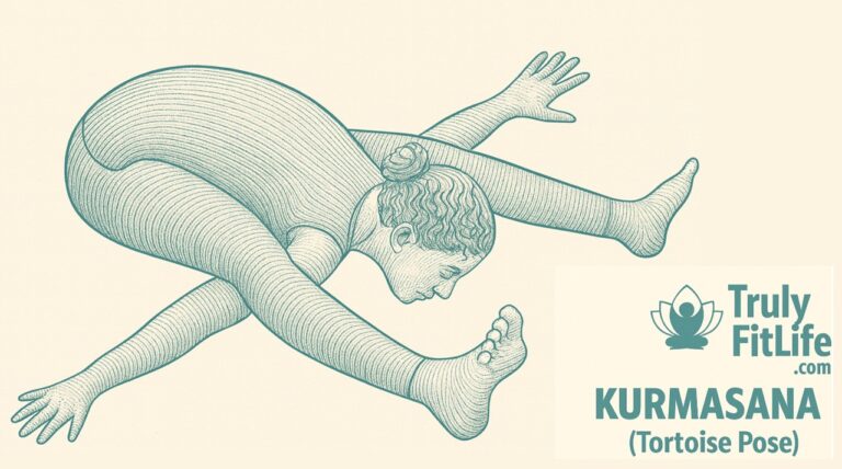Kurmasana – Tortoise Pose yoga illustration | TrulyFitLife.com