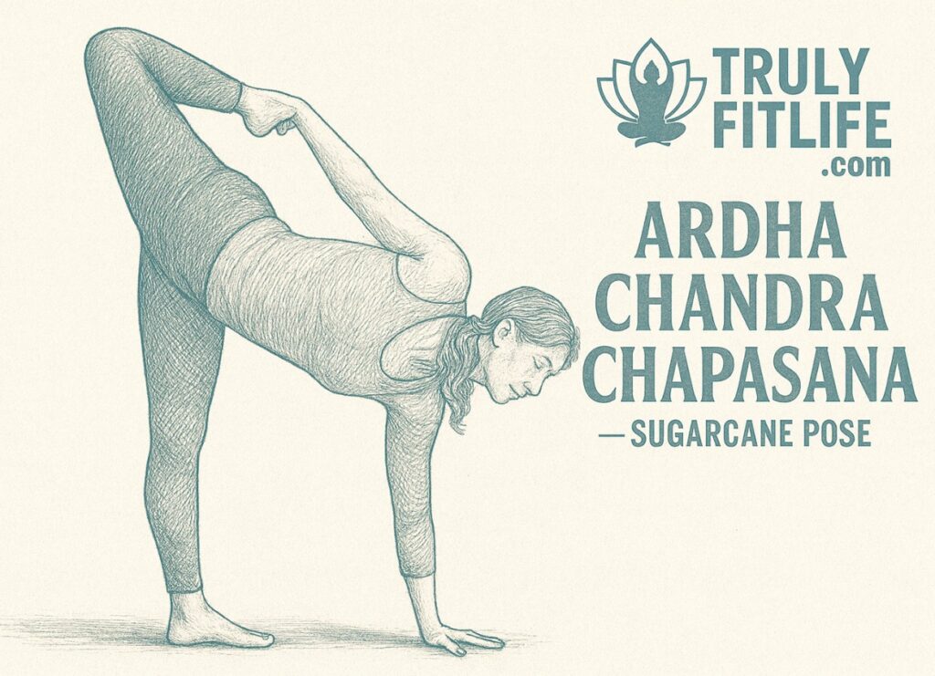 Ardha Chandra Chapasana – Sugarcane Pose yoga illustration