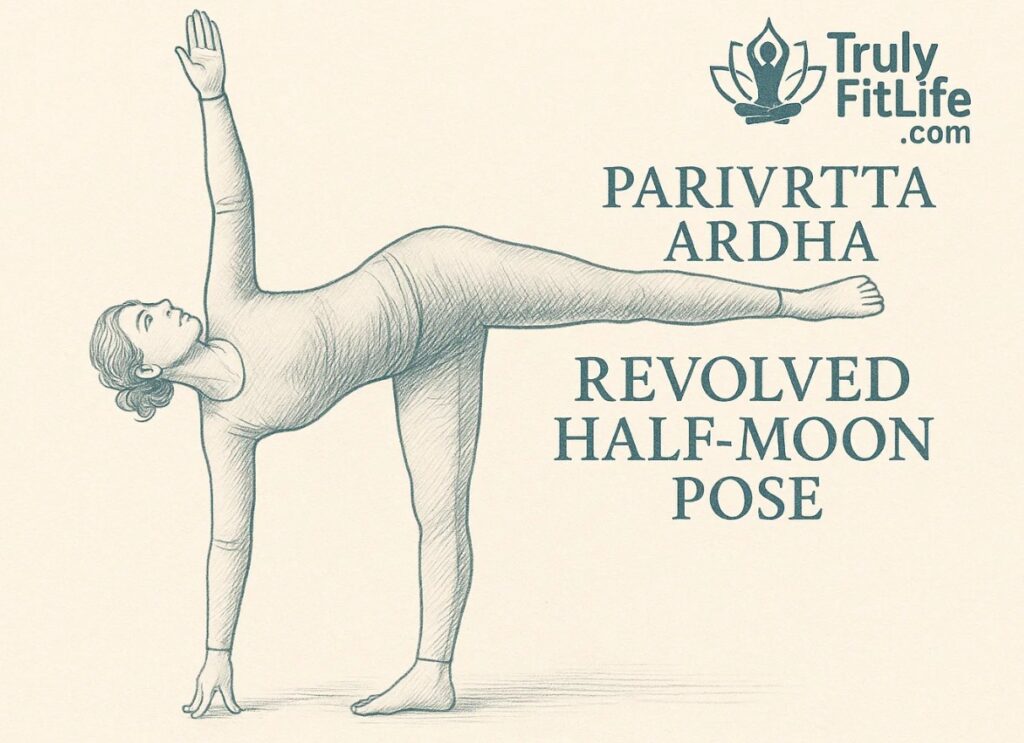 Parivrtta Ardha Chandrasana – Revolved Half Moon Pose yoga illustration