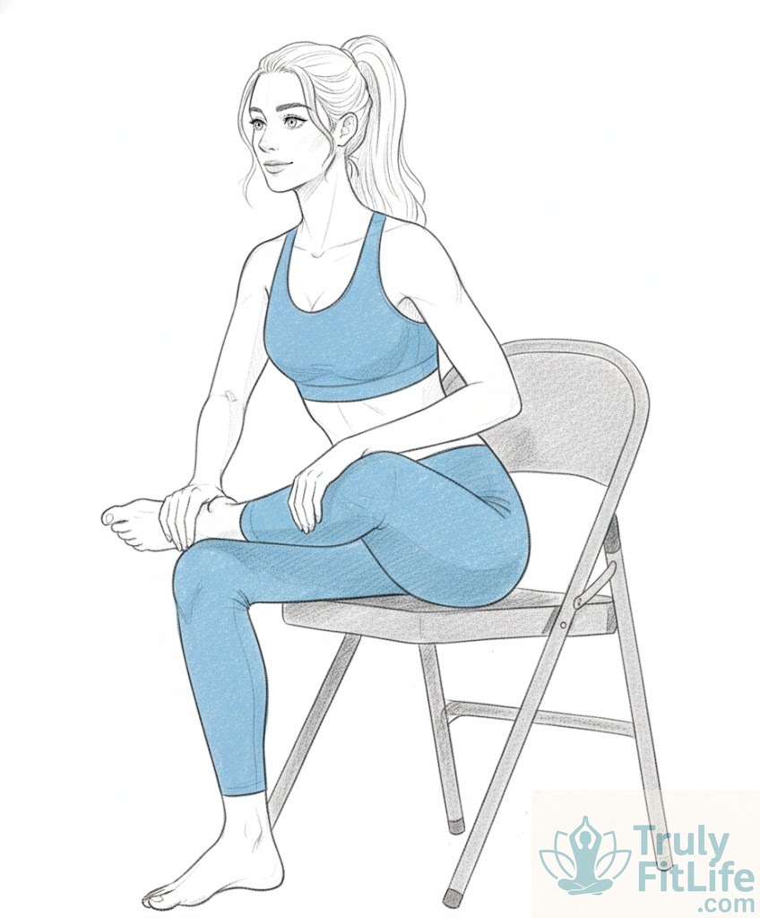 Pigeon pose chair yoga for office workers and seniors