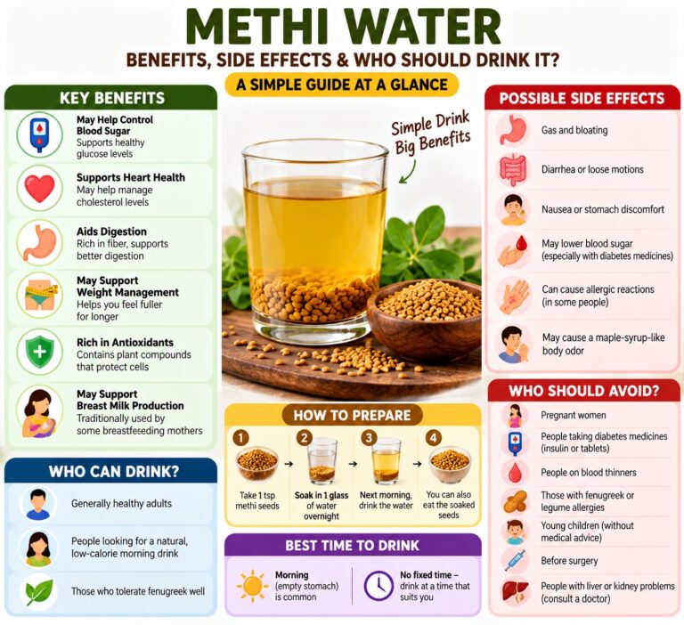 Methi water benefits, side effects, preparation method, and who should drink or avoid fenugreek water